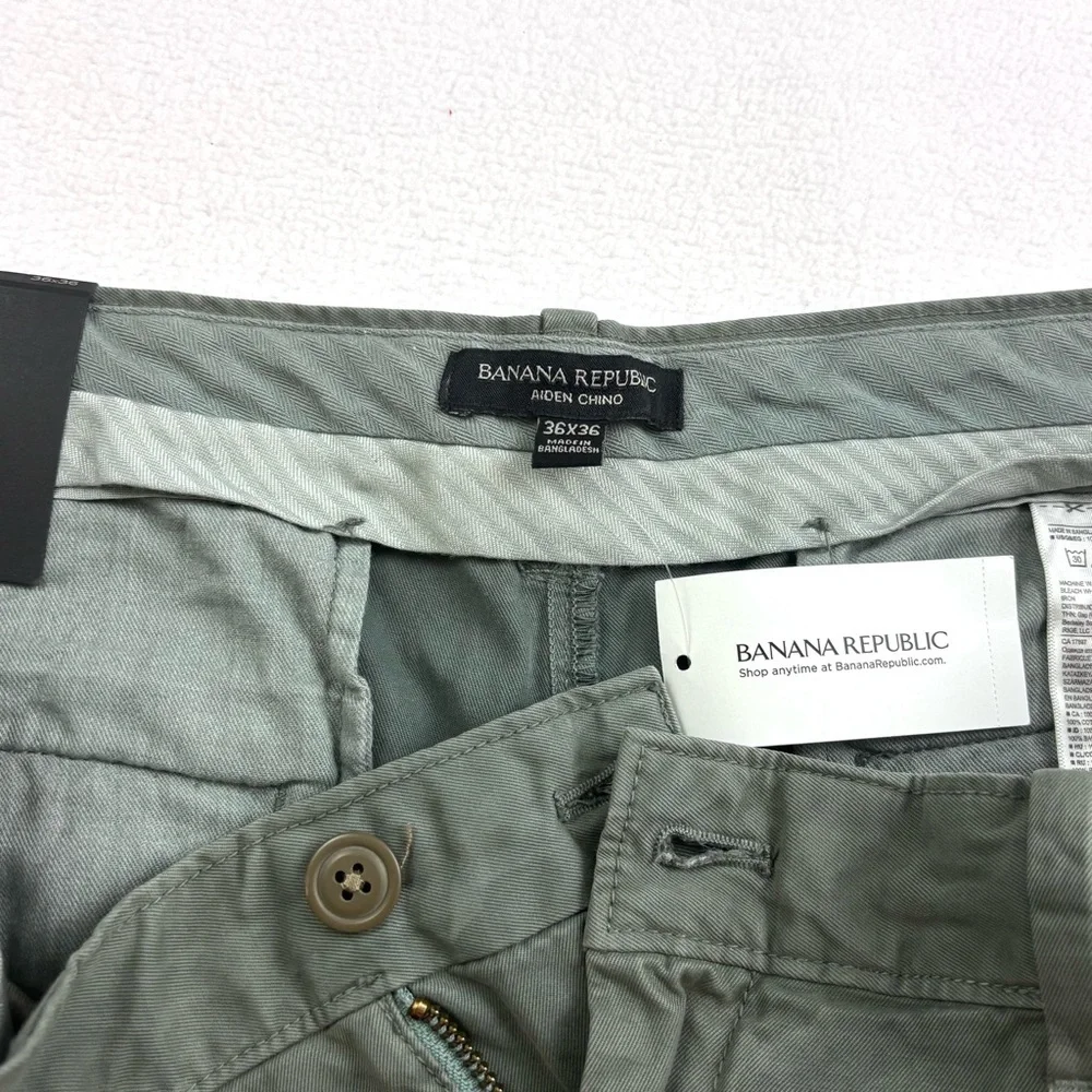 NWT Banana Republic Green Aiden Camo 100% Cotton Slim Straight Chino Pants 36/36